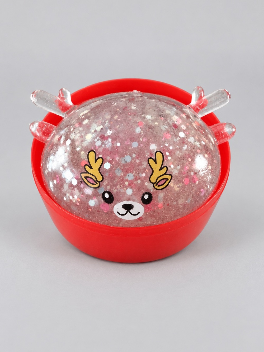 Light-Up Christmas Reindeer Dumpling Squishy with Glitter & Red Case